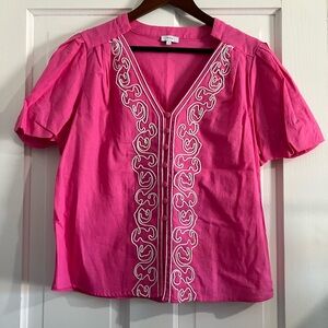 Voy Pink Linen Cotton Puff Sleeve Shirt